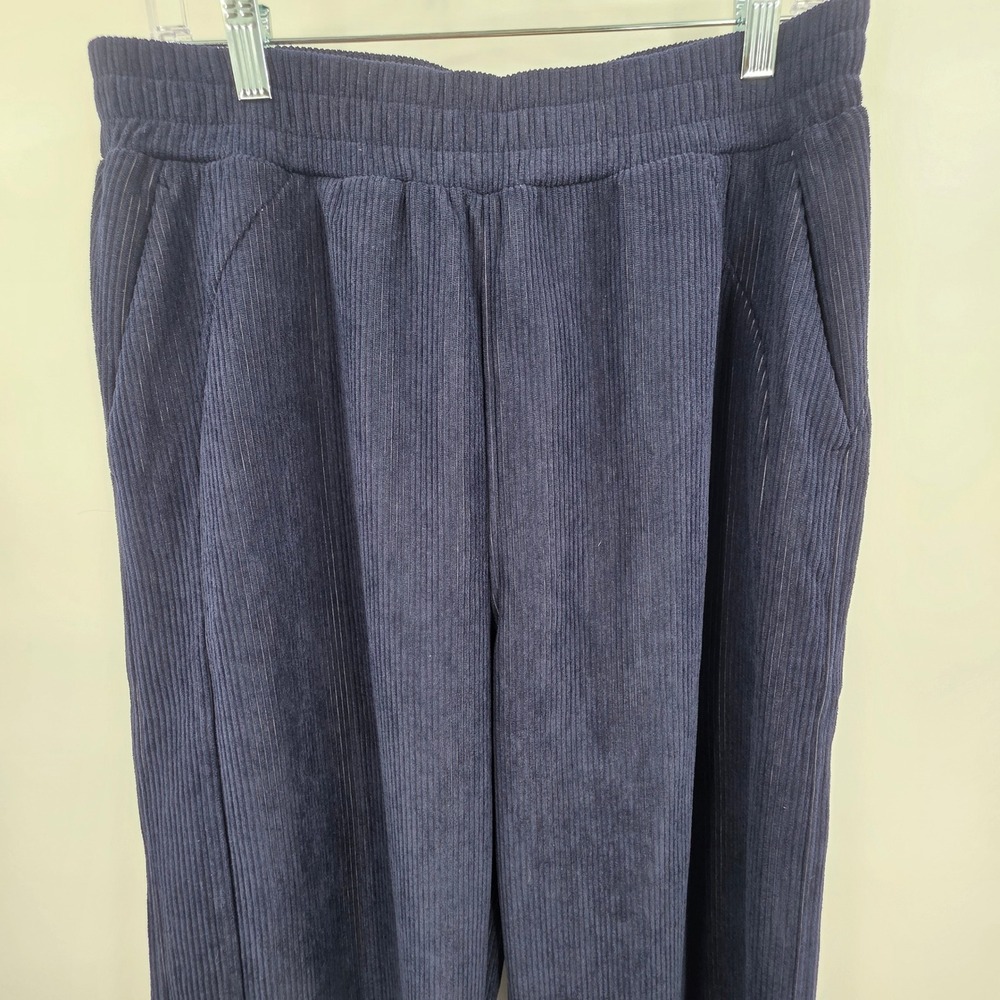 HALARA RIBBED HIGH WAIST WIDE LEG PANTS WOMENS LARGE PETITE BLUE POCKETS COMFORT - Picture 10 of 15